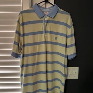 Brooks Brothers Blue and Yellow Polo Shirt Classic Striped Design